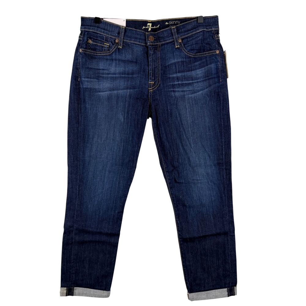 NWT 7 For All Mankind Womens The Skinny Crop & Roll Dark Wash Blue Jeans Size 31